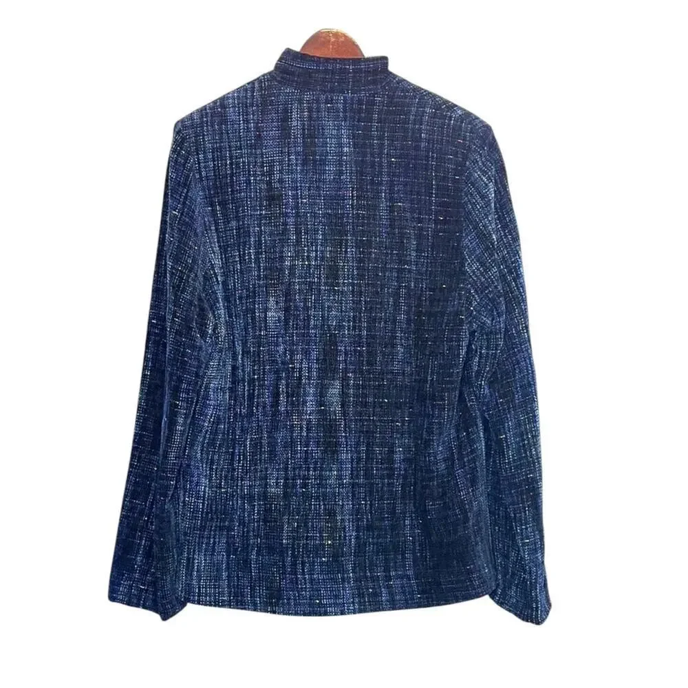Bibi Stein Handwoven Jacket & Vest Set Navy Textured Full Zip Artisan Designer